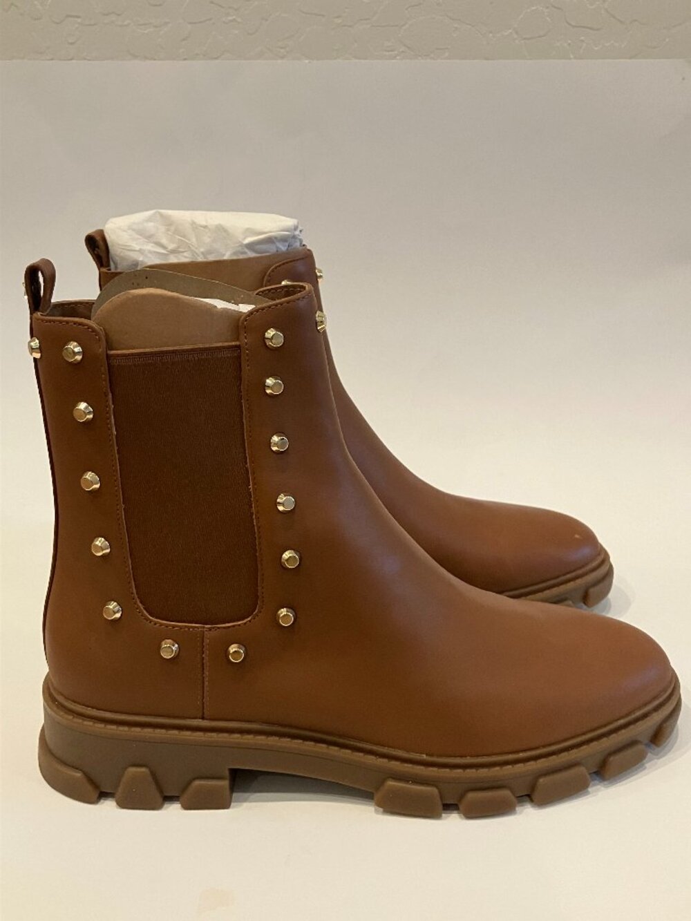 Michael Michael Kors Ridley Studded Chelsea Boot, luggage brown, size 9, NWOT